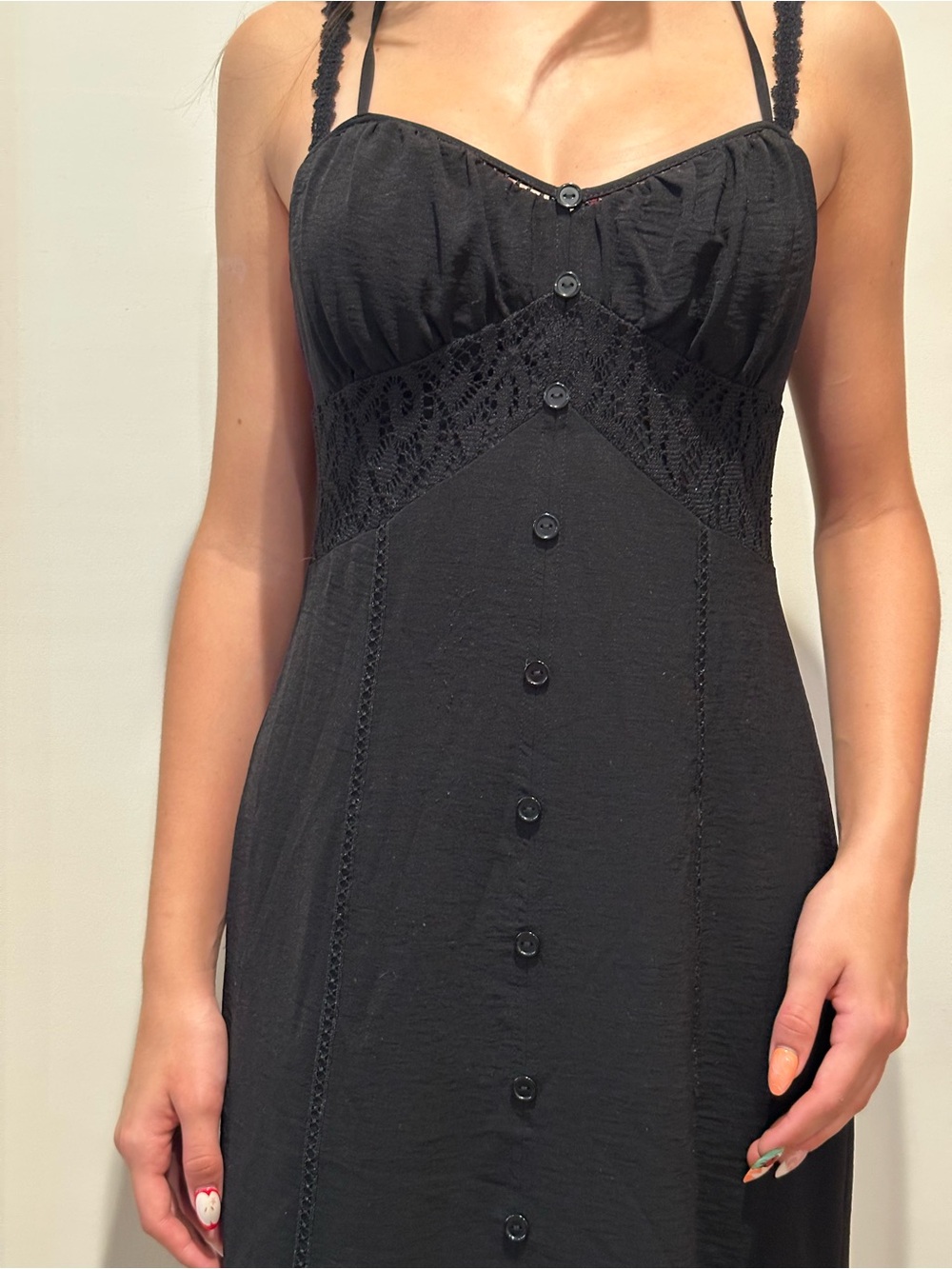 SO Black Spaghetti-Strap Maxi Dress with Button Front - Picture 2 of 4